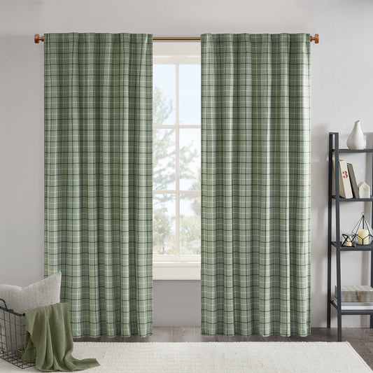 Anaheim Plaid Rod Pocket and Back Tab Curtain Panel with Fleece Lining - Green