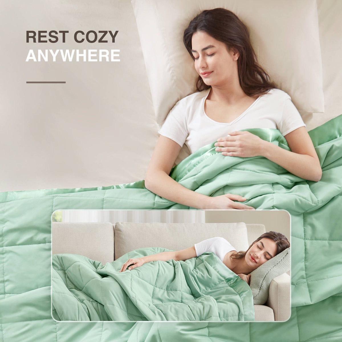 Windom Lightweight Down Alternative Blanket with Satin Trim - Seafoam