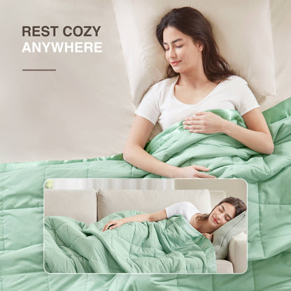 Windom Lightweight Down Alternative Blanket with Satin Trim - Seafoam
