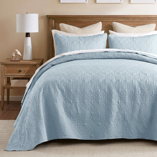 Quebec Reversible Bedspread Set - Blue