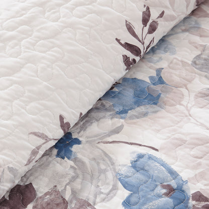 Luna 6 Piece Printed Quilt Set with Throw Pillows - Blue