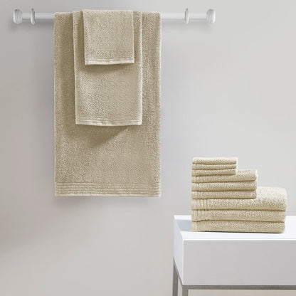 Big Bundle 100% Cotton Quick Dry 12 Piece Bath Towel Set - Beige
