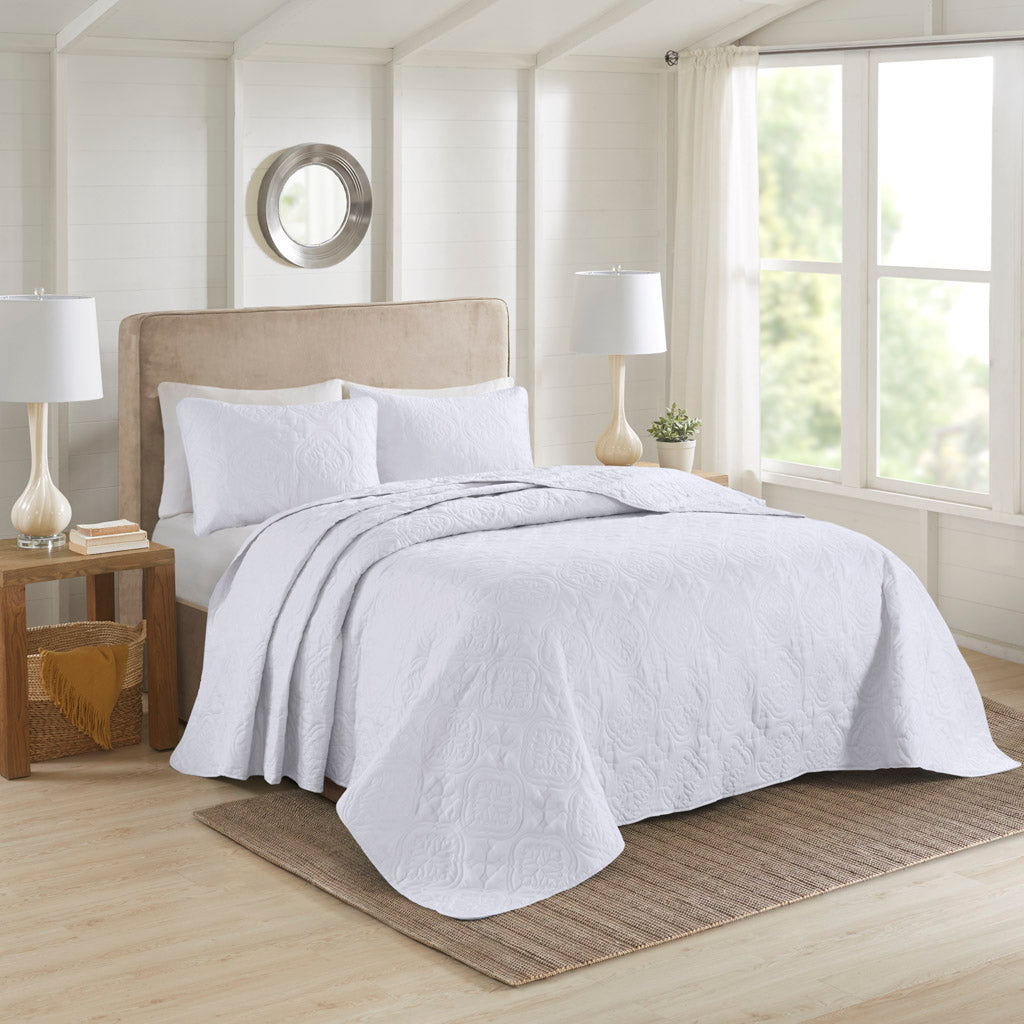 Oakley 3 Piece Reversible Bedspread Set - White