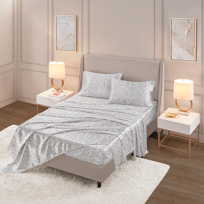 Printed Satin Sheet Set - Gray Leopard