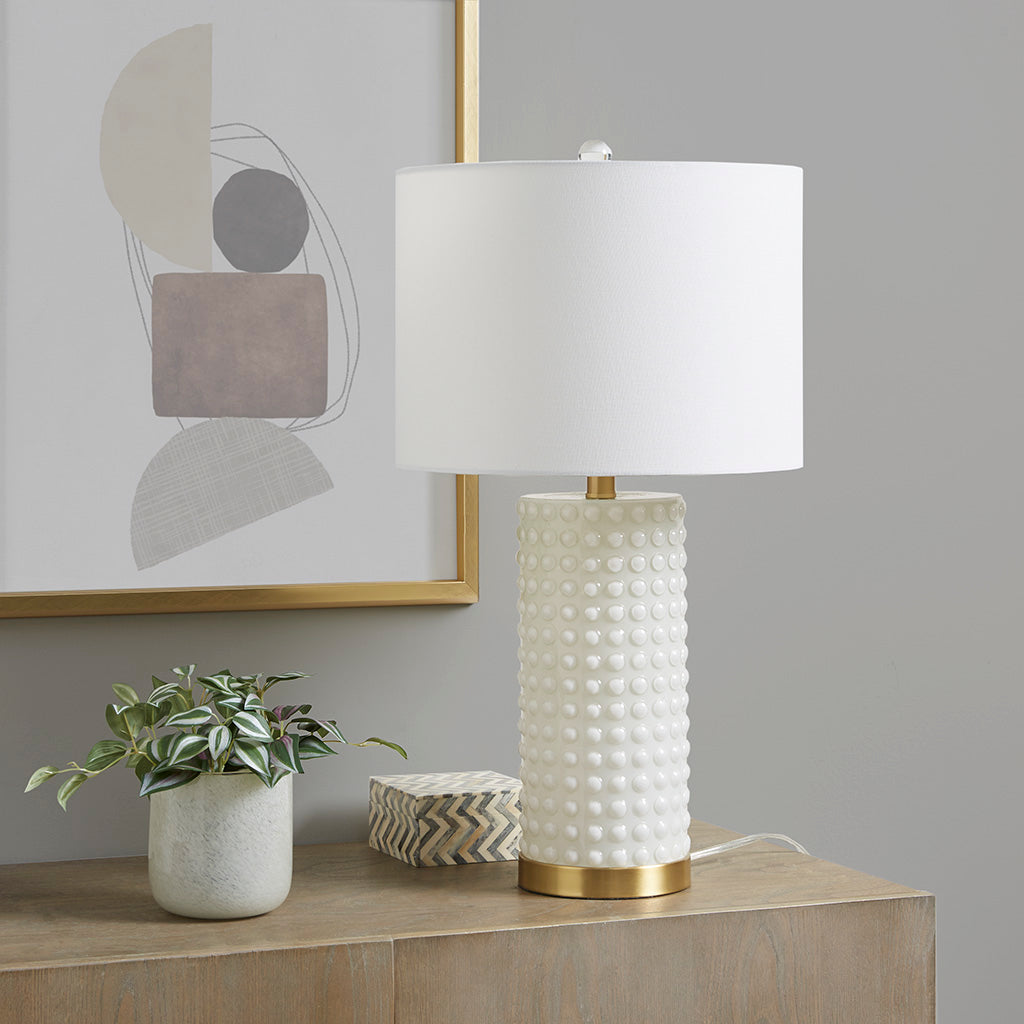 Grace Ivy Textured Dot Table Lamp - White/Gold