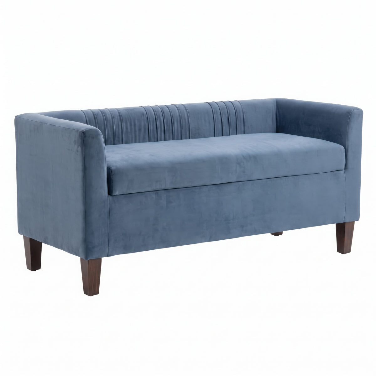 Corvina Ruched Velvet Storage Bench with Lift-Top Seat - Slate Blue