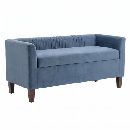 Corvina Ruched Velvet Storage Bench with Lift-Top Seat - Slate Blue