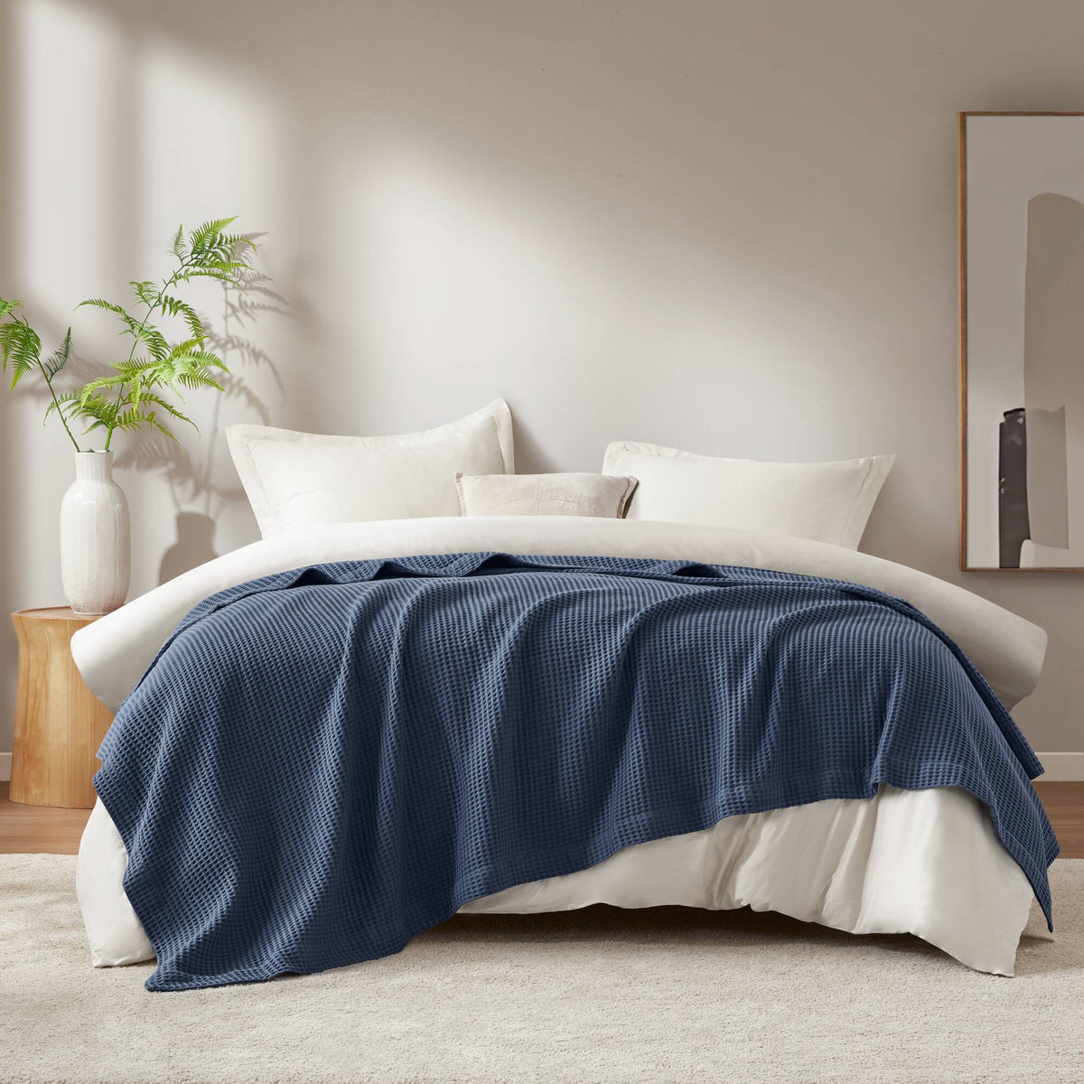 Waffle Weave Cotton Blanket - Indigo