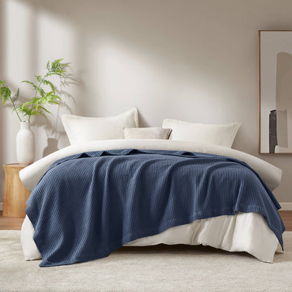 Waffle Weave Cotton Blanket - Indigo