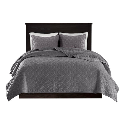 Harper 3 Piece Velvet Quilt Set - Grey