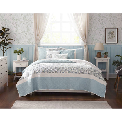 Dawn 6 Piece Cotton Percale Quilt Set with Throw Pillows - Aqua