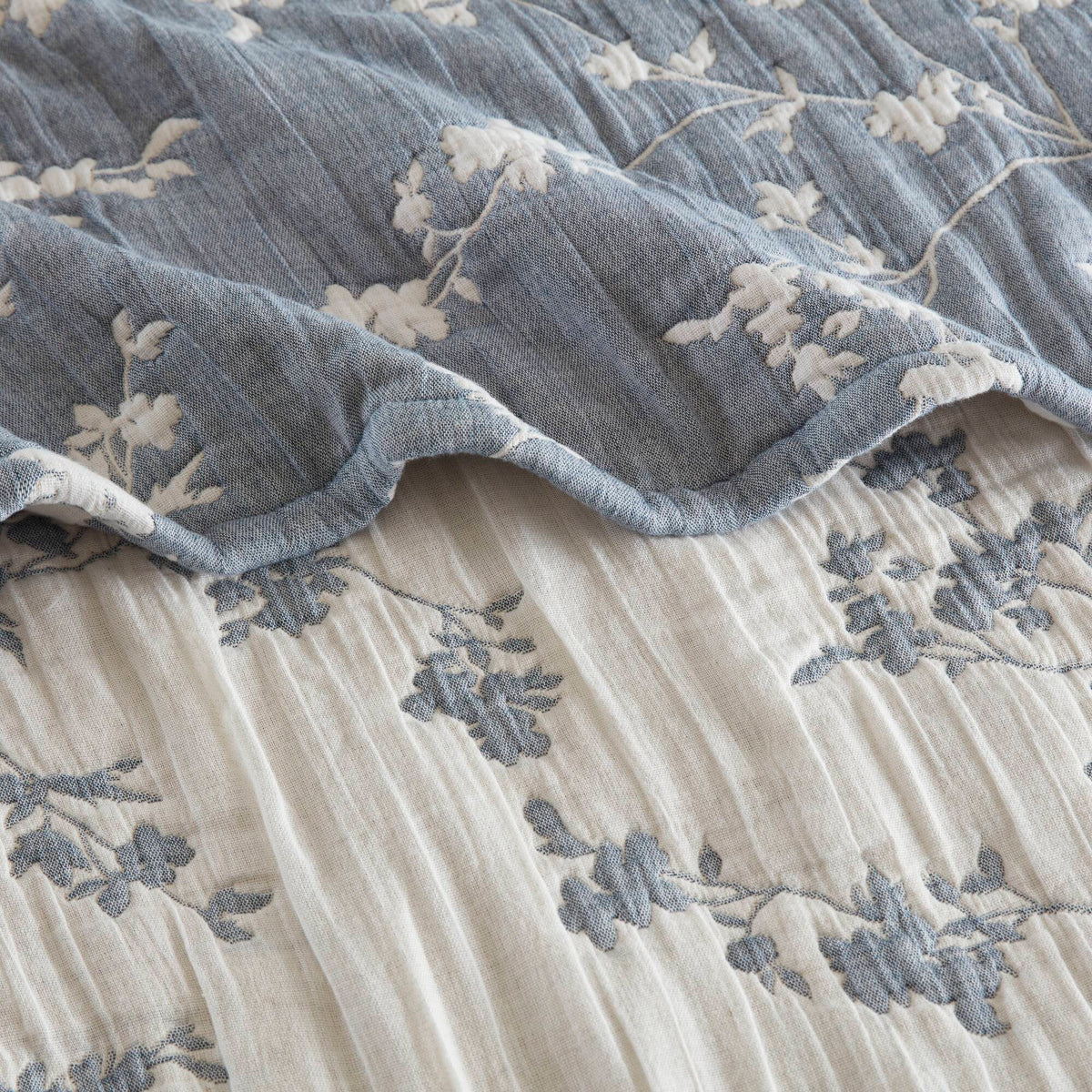Catalina Botanical Cotton Jacquard Throw - Navy