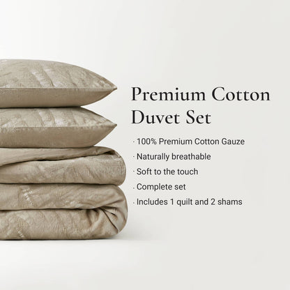 Coastal Leaves 3 Piece 3 Piece Cotton Duvet Set - Linen