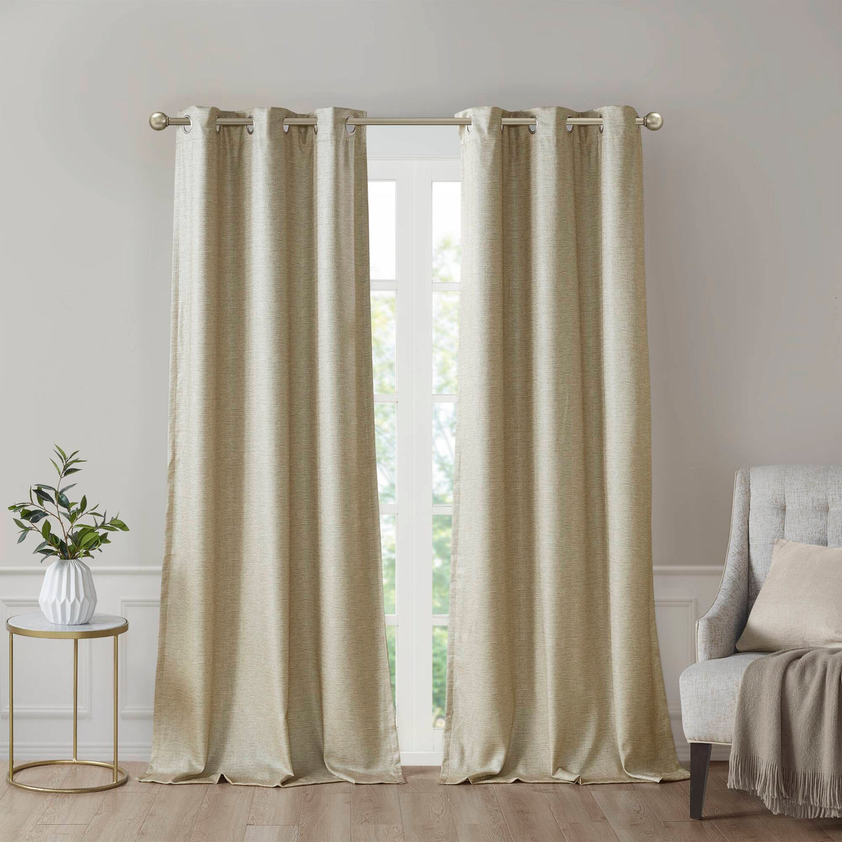 Como Tonal Printed Faux Silk Room Darkening Curtain Panel Pair - Taupe