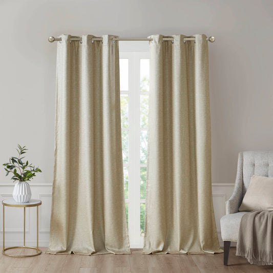 Como Tonal Printed Faux Silk Room Darkening Curtain Panel Pair - Taupe