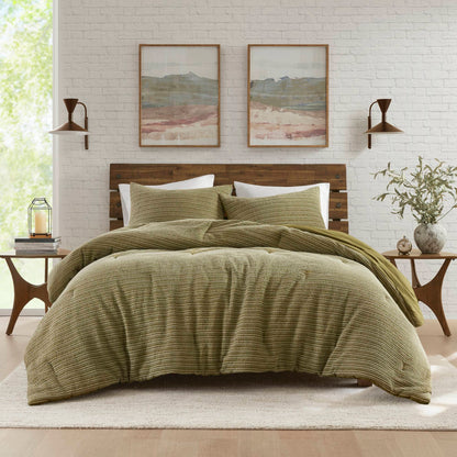 Lyon Waffle Washed Comforter Set - Green