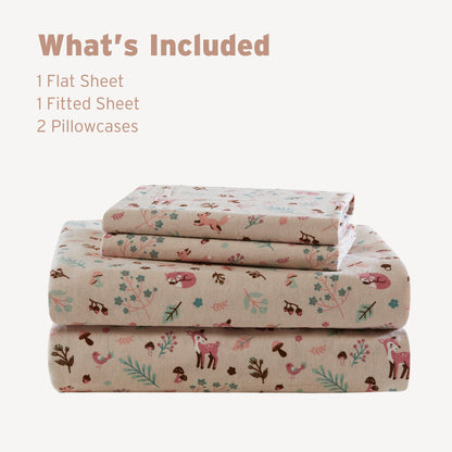 Cozy Soft Cotton Flannel Printed Sheet Set - Forest Field