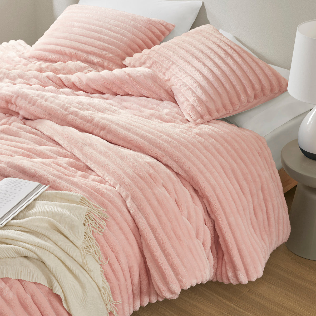 Avril Fluffy Ribbed Plush Comforter Set - Pink