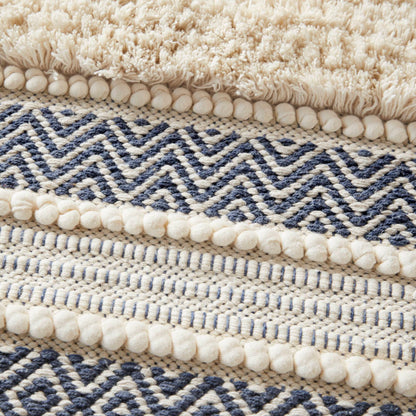 Asher Woven Texture Stripe Bath Rug - Navy
