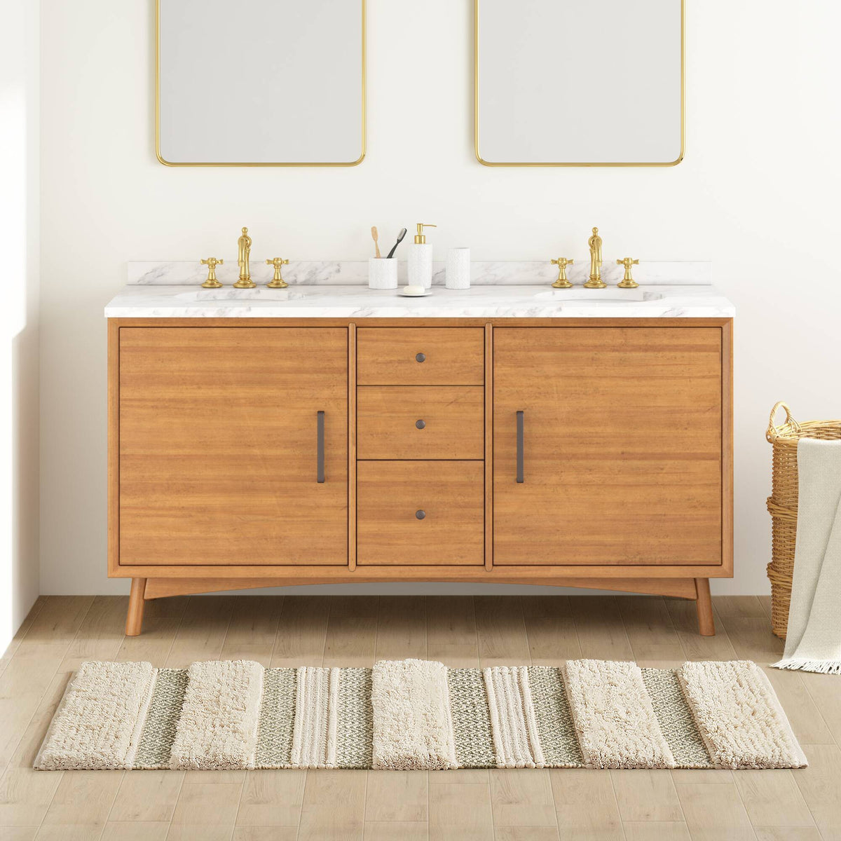 Asher Woven Texture Stripe Bath Rug - Sage Green