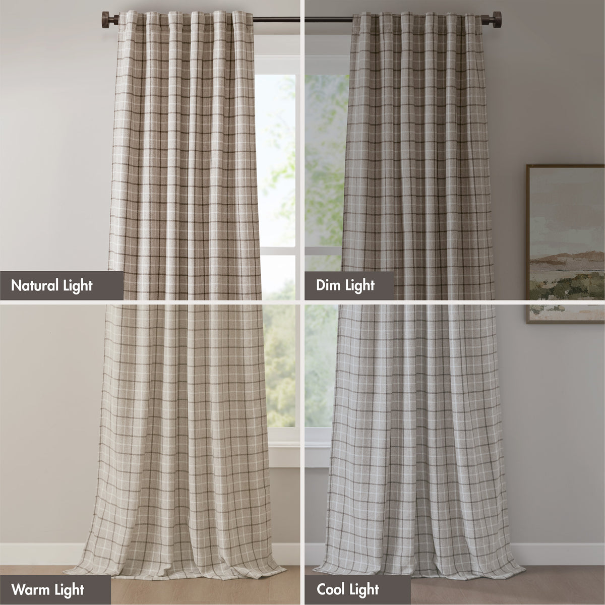 Anaheim Plaid Rod Pocket and Back Tab Curtain Panel with Fleece Lining - Brown