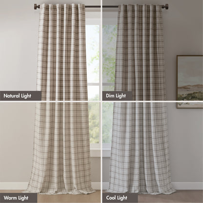 Anaheim Plaid Rod Pocket and Back Tab Curtain Panel with Fleece Lining - Brown