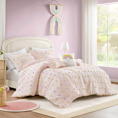 Callie Cotton Jacquard Pom Pom Comforter Set - Pink Multi