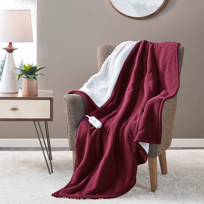 Fleece to Sherpa Heated Throw - Burgundy