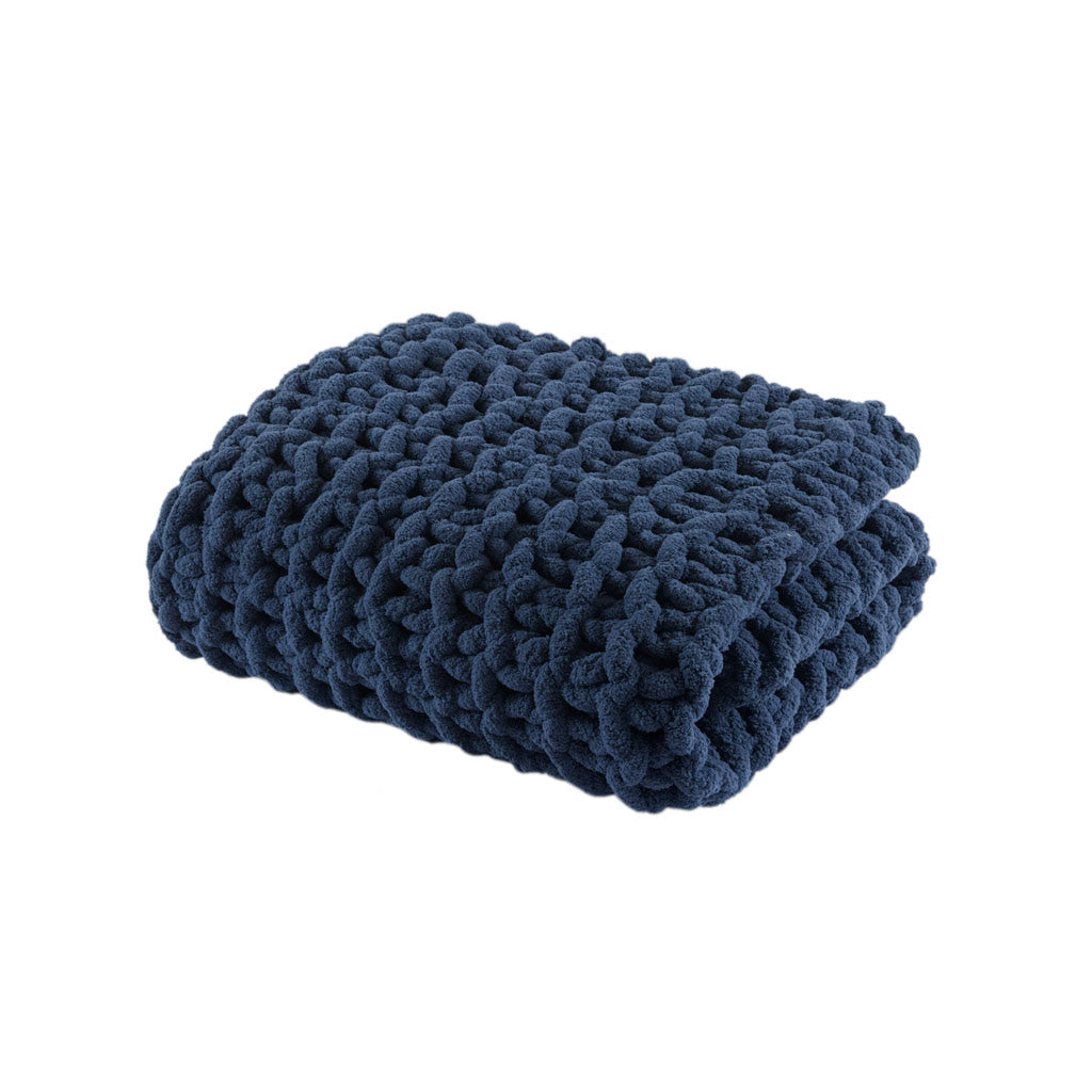 Chenille Chunky Knit Throw - Navy Blue