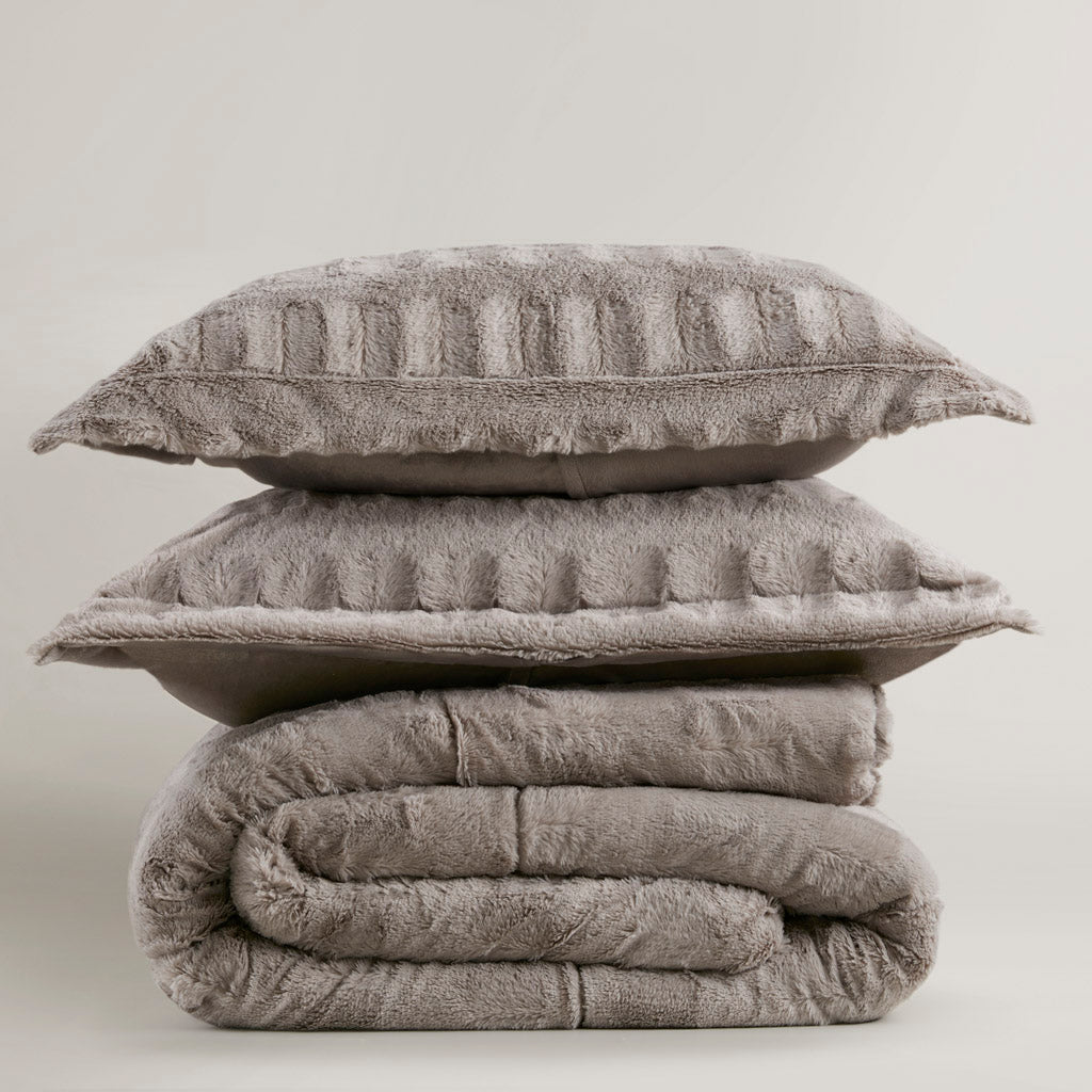 Gia Faux Fur Comforter Mini Set - Gray
