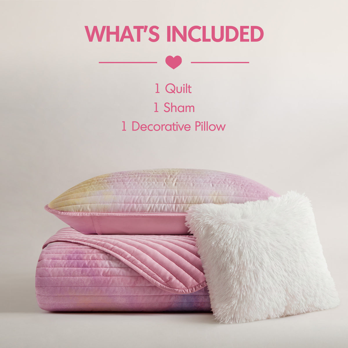 Cassiopeia Watercolor Tie Dye Printed Quilt Set with Throw Pillow - Pink