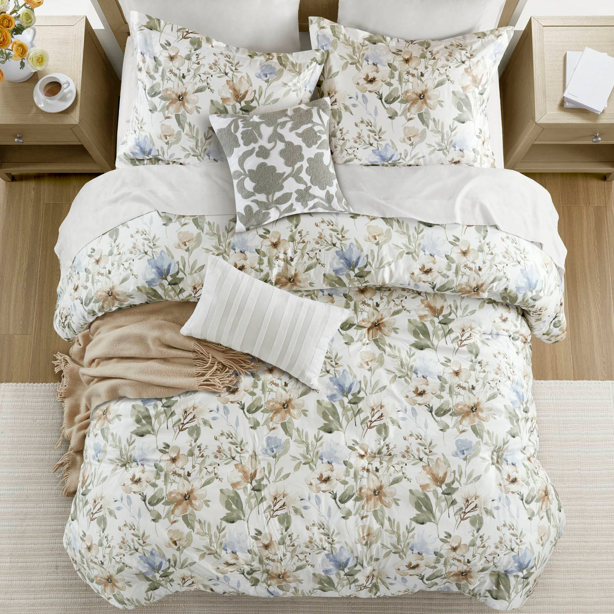 Herbal 6 Piece Cotton Sateen Print Oversized Comforter Set - Multi