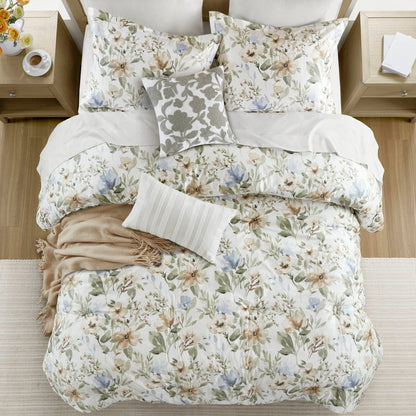 Herbal 6 Piece Cotton Sateen Print Oversized Comforter Set - Multi