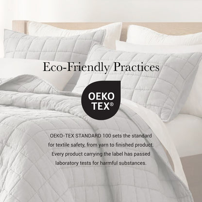 French Flax Linen Garment Washed Quilt Set - Gray