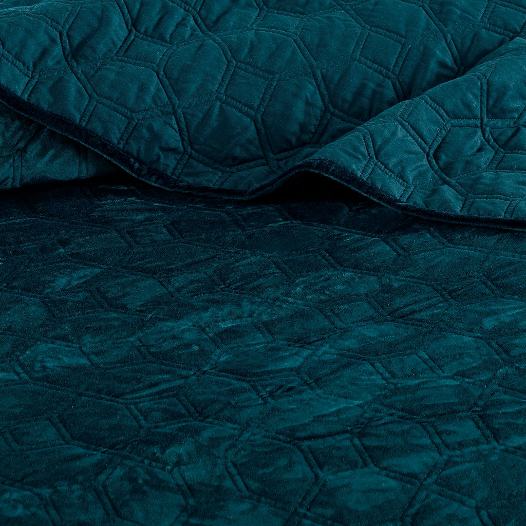 Harper 3 Piece Velvet Quilt Set - Teal
