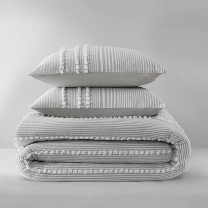 Anslee 3 Piece Cotton Yarn Dyed Comforter Set - Grey