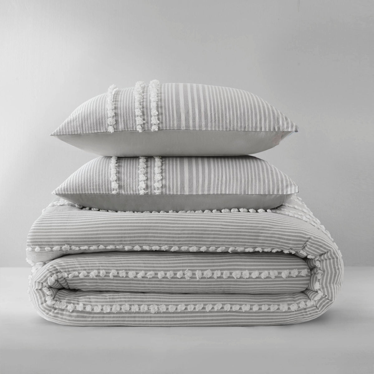 Anslee 3 Piece Cotton Yarn Dyed Duvet Cover Set - Grey
