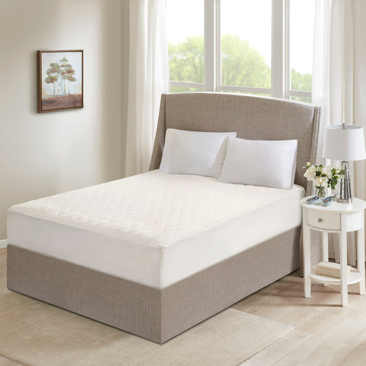 Cotton Deep Pocket Heated Mattress Pad-20 Heat Settings - White