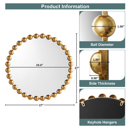 Marlowe Beaded Round Wall Mirror - Gold