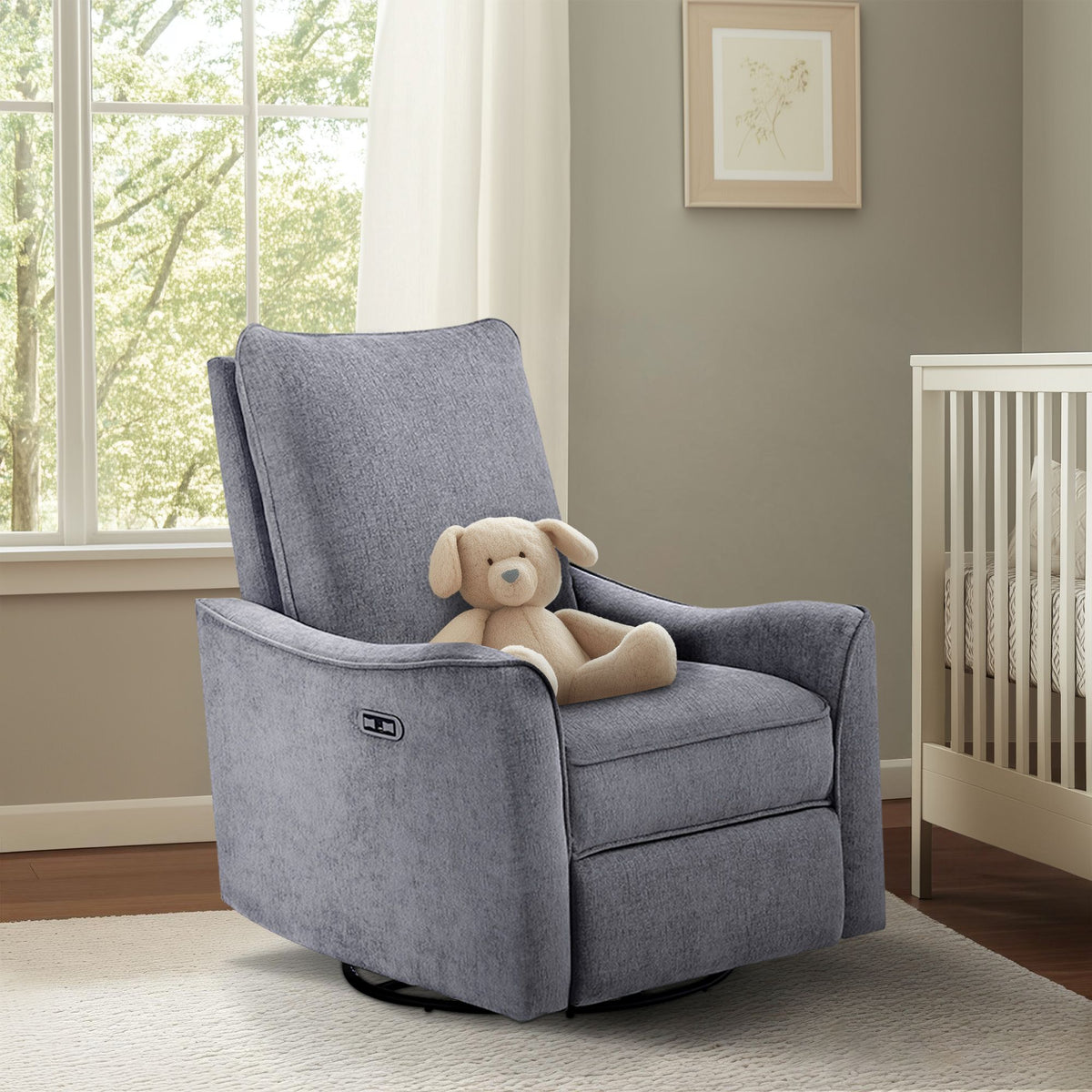 Cameron Power Recliner 3-in-1 with Swivel, Glider, Charging Station - Grey