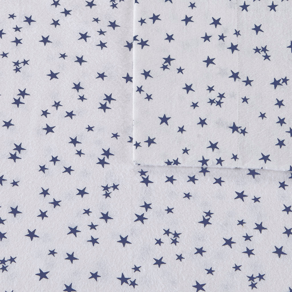 Cozy Soft Cotton Flannel Printed Sheet Set - Blue Stars