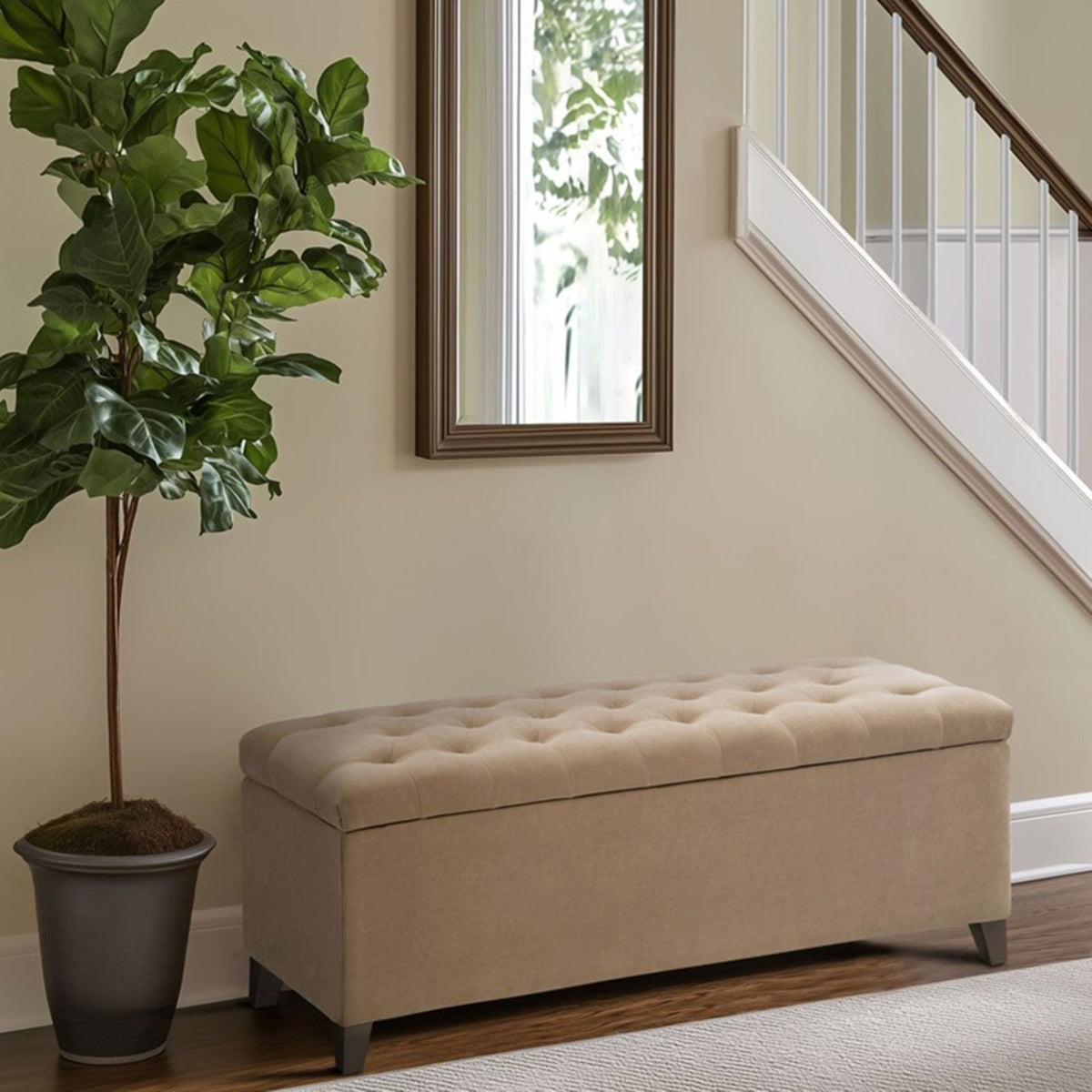 Shandra Tufted Top Upholstered Storage Bench - Sand