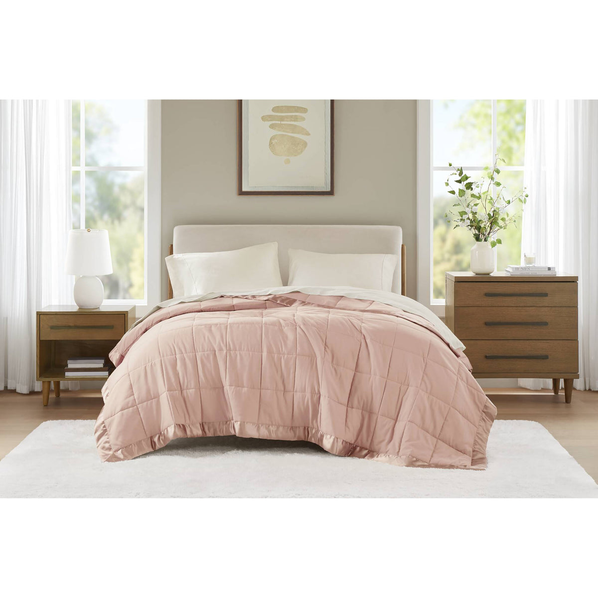 Windom Lightweight Down Alternative Blanket with Satin Trim - Blush