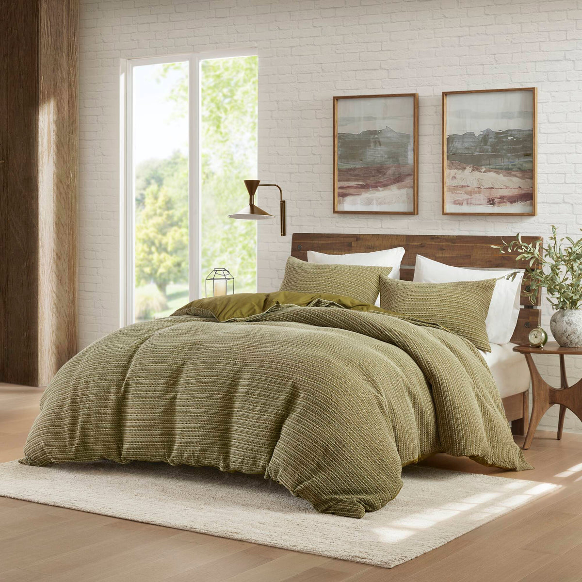 Lyon Waffle Washed Duvet Set - Green