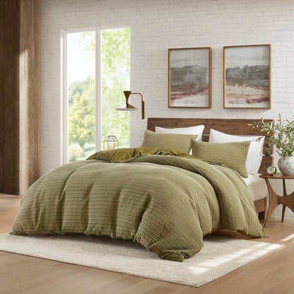 Lyon Waffle Washed Duvet Set - Green