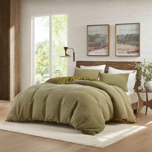 Lyon Waffle Washed Duvet Set - Green