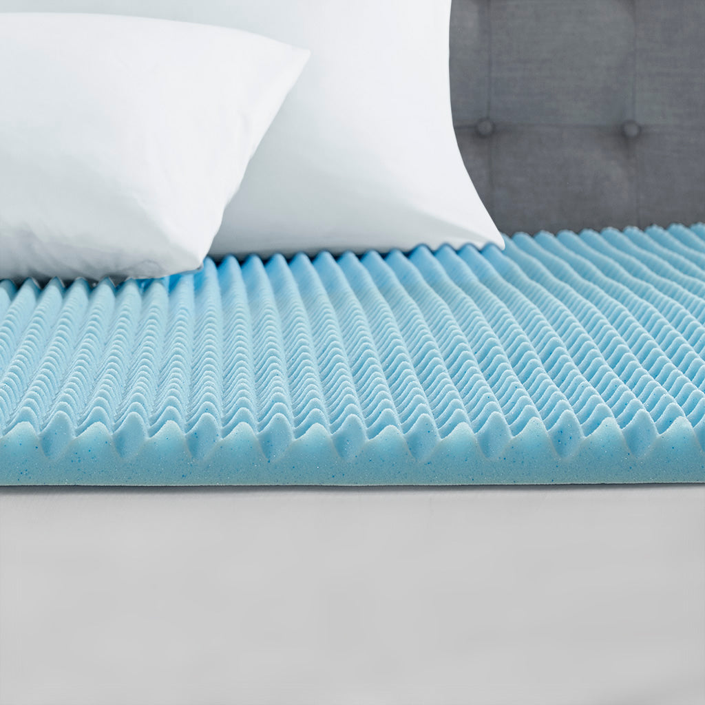 1.5" Gel Memory Foam All Season Reversible Cooling Mattress Topper - Blue