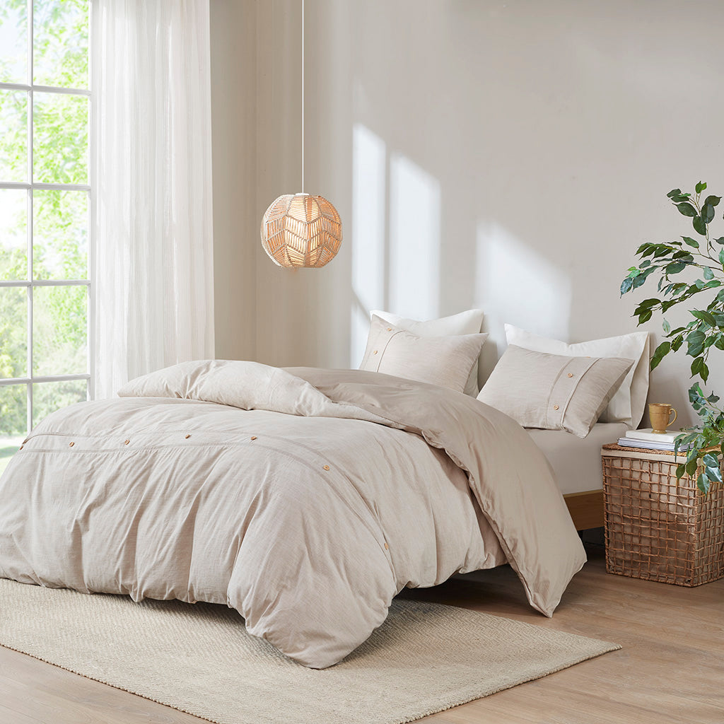 Dover 3 Piece Organic Cotton Oversized Duvet Cover Set - Natural