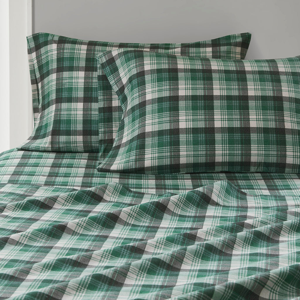 Cotton Flannel Sheet Set - Green Plaid