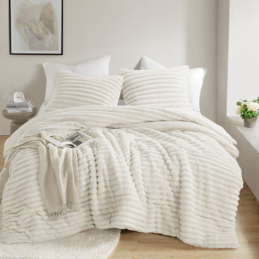 Avril Fluffy Ribbed Plush Comforter Set - Ivory
